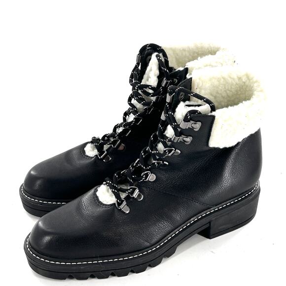 Bernardo Dash Combat Boots 8 Black NWOT Sherpa Ankle Booties Lace Up Moto Grunge - Picture 2 of 8